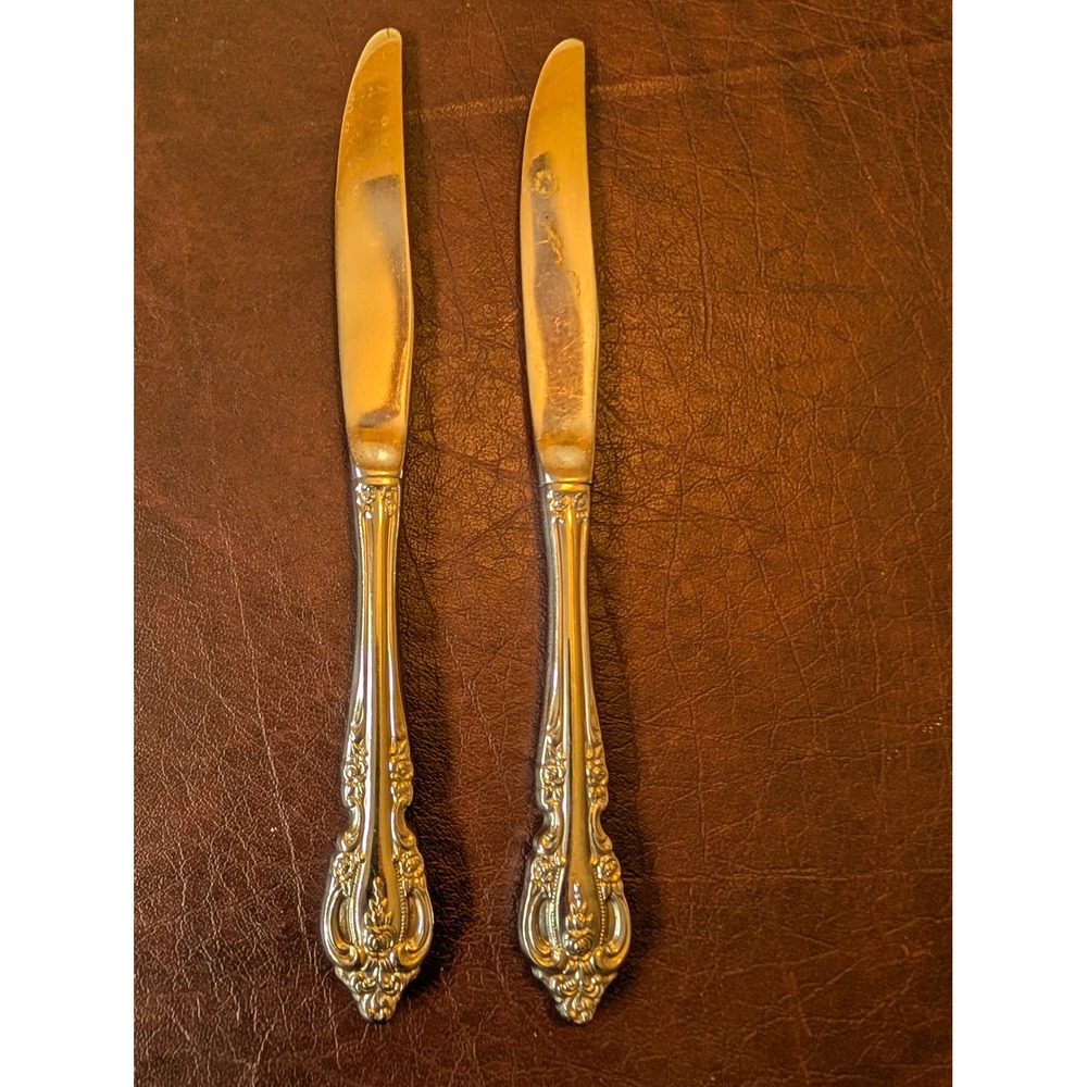 Oneida Community Brahms Stainless Steel Dinner Knives Set of 2 Ornate Scroll